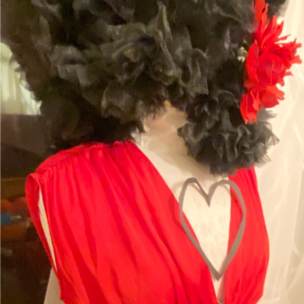 Chic Red Dress with Heart Cutout and Floral Detail